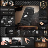 Esandotech "The Original 1.0" AirTag Wallet: Ultimate Leather Smart Wallet with RFID Blocking, Carbon Fiber Design, Slim Profile & Expanded Card Capacity (9-14 Cards) | ID Window | Cash Slot | Apple AirTag Compatible (Black)"