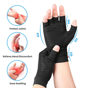 1 PAIR Copper Arthritis Black Compression Gloves