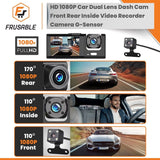 HD 1080P Car Dual Lens Dash Cam For Front, Rear, & Inside