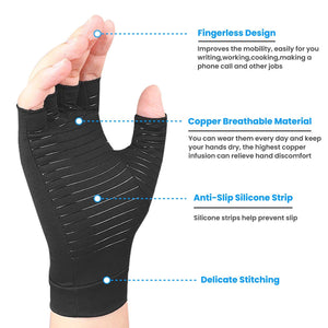 1 PAIR Copper Arthritis Black Compression Gloves